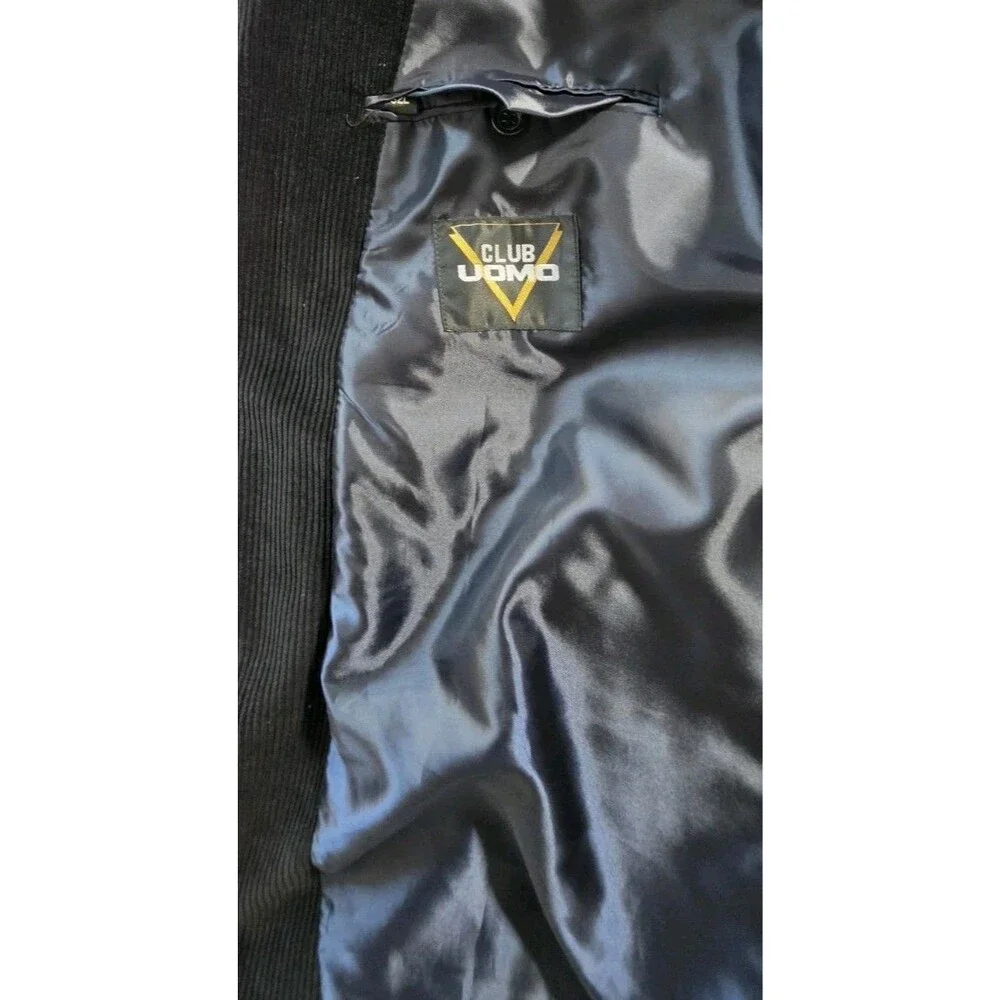 Club Uomo Men 52L Blazer Sport Coat Black Cotton Corduroy 2 Button Long Big Tall